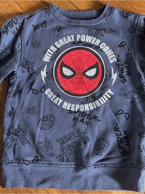 Sz S Marvel Boys Sweater Blue Spiderman Great Power Comes Great Responsibility